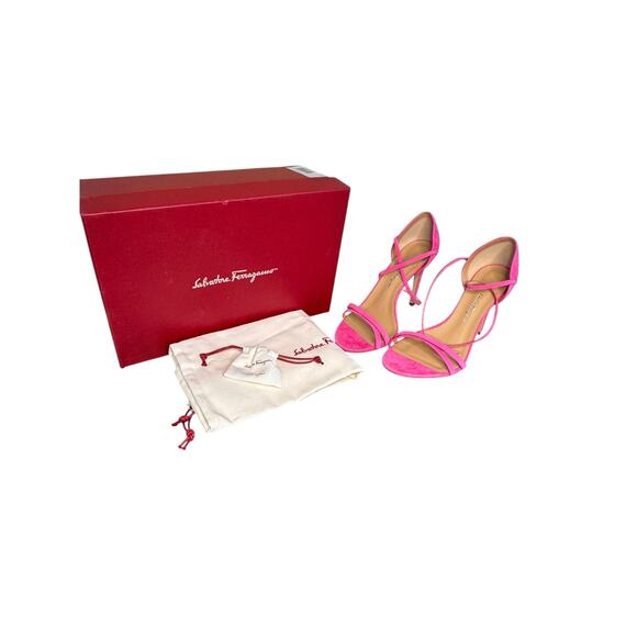 Ferragamo NIB Ines 95 Stiletto Sandal in Hot Pink Size 9.5 - Picture 2 of 12